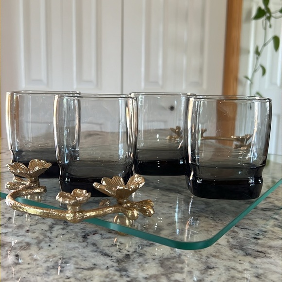 Set of 4 Libbey Carrington Smokey Dark Square Rocks Tumblers Vintage Barware - Picture 5 of 10